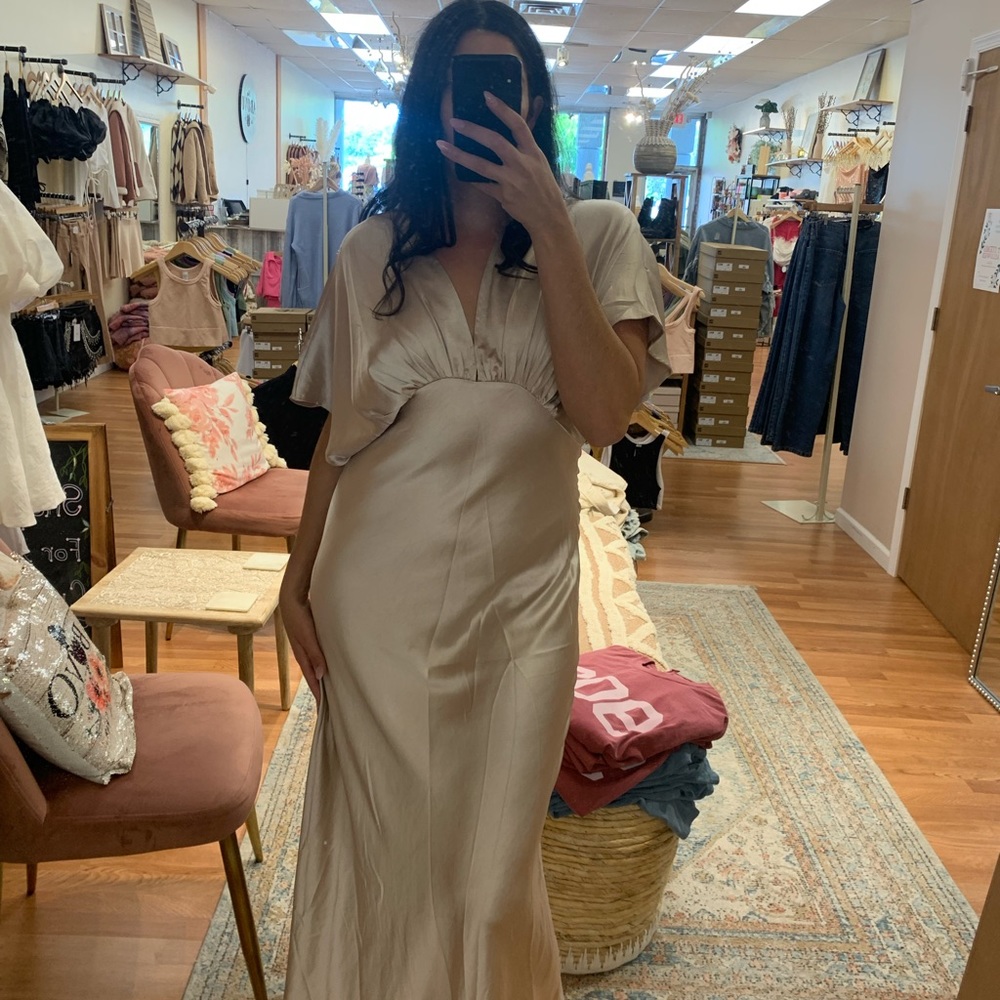 NWT large Champagne Dress with Slit beautiful maxi satin/ silk